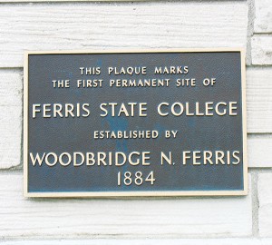<span class='credit'>Photo By: Megan Coady | Opinions Editor</span><span class='description'>Plaque: This plaque was placed in 1884, the year the school was founded by Woodbridge N. Ferris to provide a center of learning for Big Rapids and the surrounding community.</span>