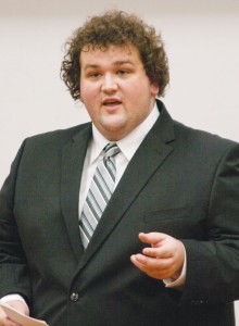 For the Win: Sam Cullen, a senior in the business administration program, earned first place in the Campus Wide Speaking Competition with his speech on youth football brain damage. Photo By: Kate Dupon | Photographer