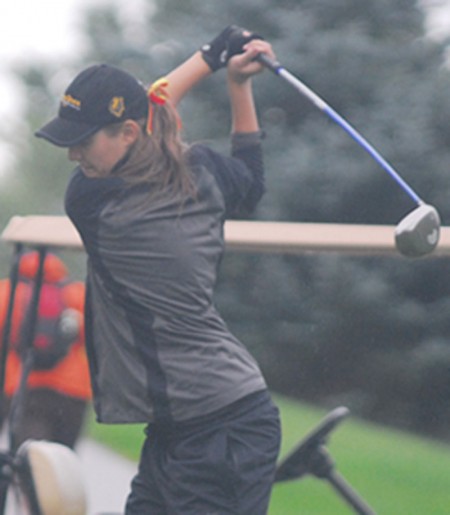 In Full Swing: Bryce Hetchler, a junior, takes a swing at a recent golf game. The Bulldogs recently placed 5th in the Ferris State Tom Kirinovic Classic. Photo Courtesy of Ferris State Athletics