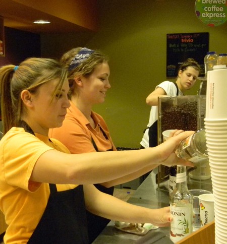 50 Jobs in 50 Weeks: Macy Ross and McKenzie Smith work at a local coffee shop, which was one of Daniel Seddiqui’s 50 jobs in 50 weeks. Seddiqui will perform in Williams Auditorium on Oct. 6 at 7 p.m. Photo By: Angie Walukonis | Photographer