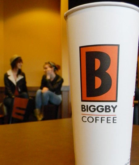 Coffee Helps Fight Cancer: Sydney Bryngelson and Molly Mackler enjoy coffee and conversation at Biggby Coffee during the Colleges Against Cancer fundraiser held Friday, Oct.29. The fundraiser was held to raise money for the American Cancer Society. Photo By: Angie Walukonis | Photographer 