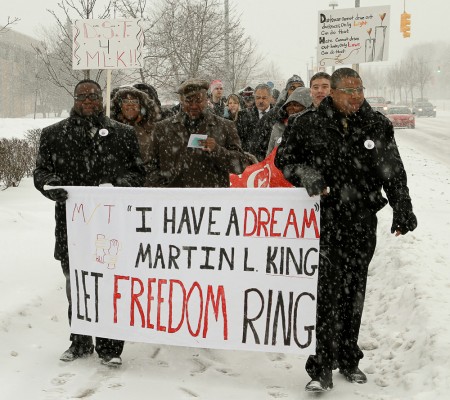 Freedom Marching: The MLK Freedom March was held on Monday, Jan. 17. Marchers participated in remembering Martin Luther King Jr. and what he fought for. Photo By: Brock Copus | Photographer