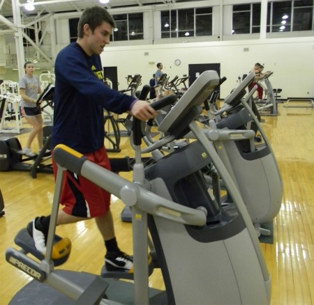 New Equipment: Nick Miller and other FSU students are enjoying new equipment, including three recumbent bikes and two upright bikes, that were delivered to the SRC on Feb. 15. Photo By: Angie Walukonis | Photographer
