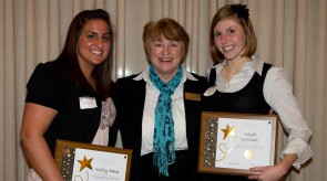 Honors Awards: Kristy Bates and Kayla Uganski pose with Maude Bigford at the Honors Awards event. Both Bates and Uganski were recognized and awarded the Honors Outstanding Scholar Award. Photo By: Brock Copus | Photographer