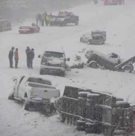 Piled Up: A 50-60 pile up on U.S. 131 occurred on Feb. 20. Ferris student Joshua Peters was in a car that rolled six times off of the highway. Photo Courtesy by Ann Purleski