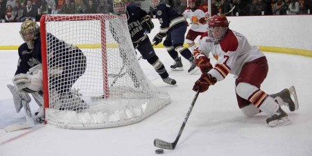 Changing Conferences: Former FSU left wing Mike Fillinger prepares for a shot during a 2010-11 season game. FSU will be leaving the CCHA and joining the WCHA conference. Torch File Photo