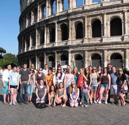 Traveling the World: Ferris student Kirsten Thorhauer with fellow study abroad travelers in front of the Colosseum. Thorhauer has traveled to 19 different countries and enjoys immersing herself in the various cultures. Photo Courtesy by Kirsten Thorhauer