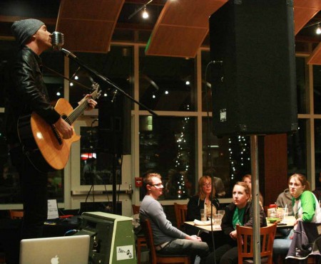 Rock Performance: Preston Pugmire performed for Ferris students in the Rock Cafe on Tuesday, Nov. 8. Pugmire’s performance was welcomed by students who sang along during the concert. Photo By: Kate Dupon | Photo Editor