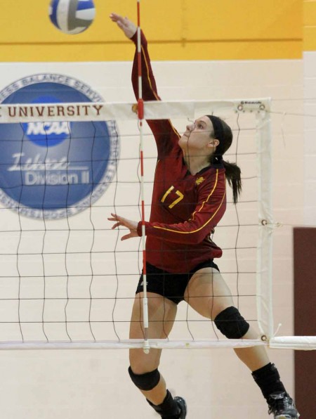 Season Over: FSU junior outside hitter Aly Brecht, above, and the Bulldogs ended their 2011 season with a loss to Indianapolis in the regional semifinals. Brecht had a team-high nine kills during the semifinal match. Torch File Photo