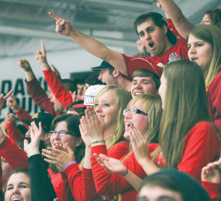 The student section, otherwise known as the Dawg Pound, can be found full of rowdy fans supporting their Bulldogs throughout the hockey season. The Dawg Pound is sure to be packed for this season’s first home game against St. Lawrence on Oct. 18. Torch File Photo