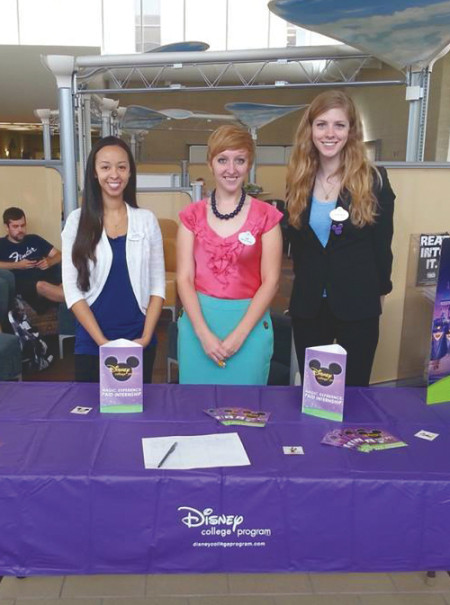 (Left to right) Gloria Miller, Joyanna Powell and Jennifer Hager share their experiences with interning for Disney through the Disney College Program, which offers internships at the Disney resorts in both Florida and California. Photo By: Lindsey Hogan | News Writer