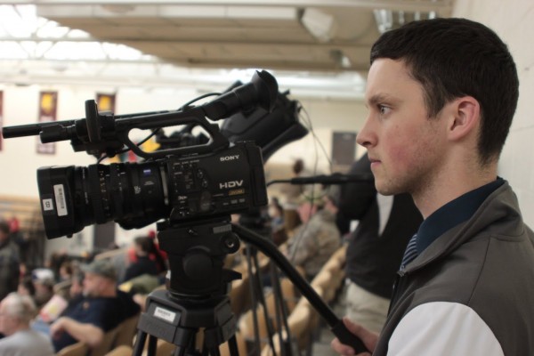 Daniel Lidman, tapes the Ferris State Men’s Basketball Game on Thursday, February 5, 2015.