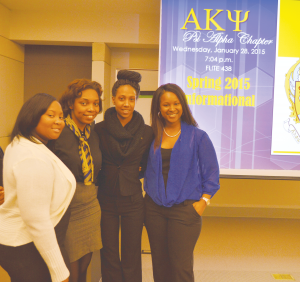 Tarena Willis, Bria Harvel, Cierra De Leon, Jenny Lan are all apart of Alpha Kappa Psi, which is a co-ed professional fraternity that is open to all majors.