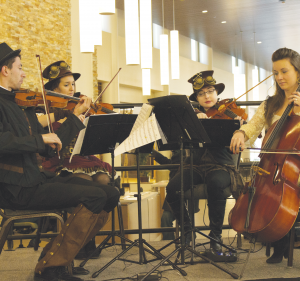 The Hospitality program hosted their 24th annual Gala in the University Center ballroom and this year’s theme was Steam Punk. The theme was complete with decor and costumes, including this string quartet. 