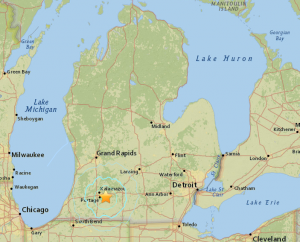 The epicenter of the earthquake, just south of Galesburg, Michigan.