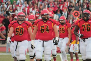 The Ferris State offensive line has been a huge part of the offense’s success this season, including quarterback Jason Vander Laan’s NCAA rushing record.