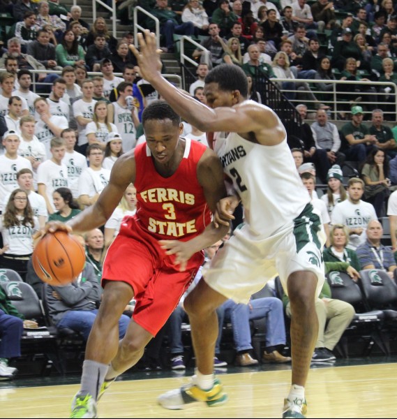 Ferris senior wing Josh Fleming matched up against MSU forward Javon Bess, who is a Div. 1 top-tier talent. Still Fleming managed to finish the night going 5-10 from the field, 3-5 from behind the arc and a flawless 2-2 from behind the free throw line.