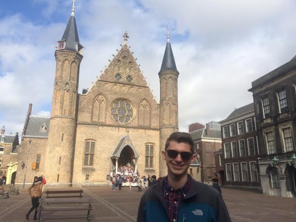 Student Government President Wayne Bersano poses outside a church while traveling in Germany.