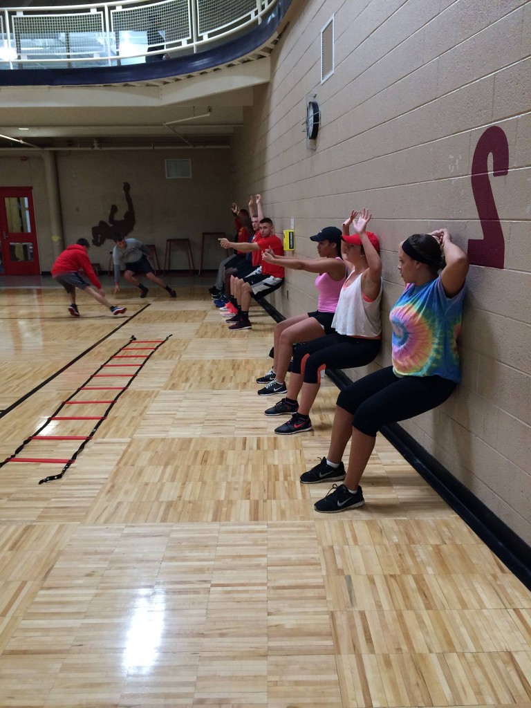 Blue Line Fitness Club members exercise together at the Rec four days a week. The RSO is open to all Ferris students who want the motivation of a group workout.