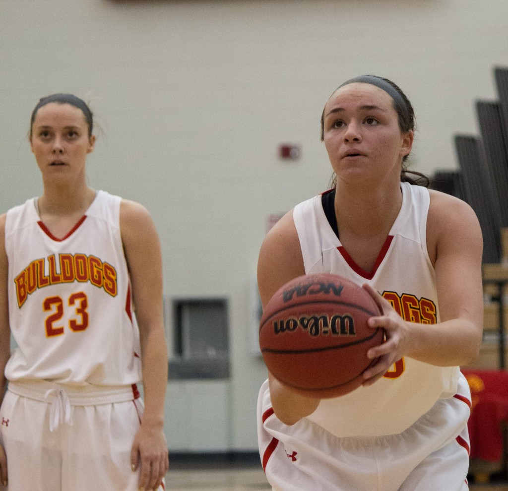 Ferris sophomore forward Rachel McInerey lines up for a free throw. She averages 12.9 points per game for the Bulldogs this season.
