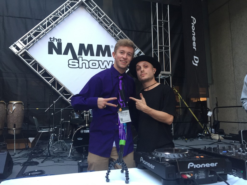 Ferris music industry management and public relations junior Christian Hoffer with Trentino, a world-famous turntablist who performed at 2016 NAMM.