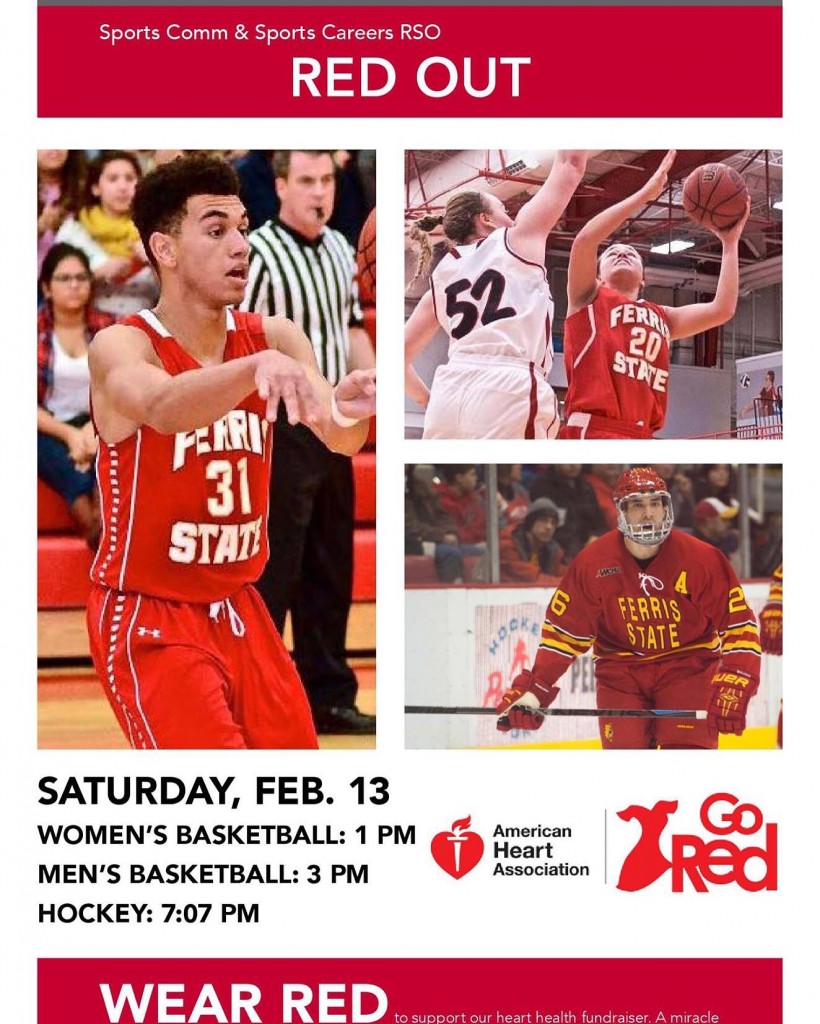 Red Out will begin with women’s basketball at 1 p.m. followed by men’s basketball at 3 p.m. and hockey at 7:07 p.m. on Saturday, Feb. 13.