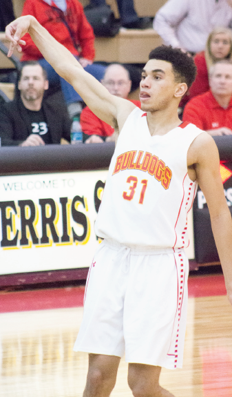 Ferris State sophomore point guard Drew Cushingberry watches a three-pointer in Ferris’ loss to Northwood last week.