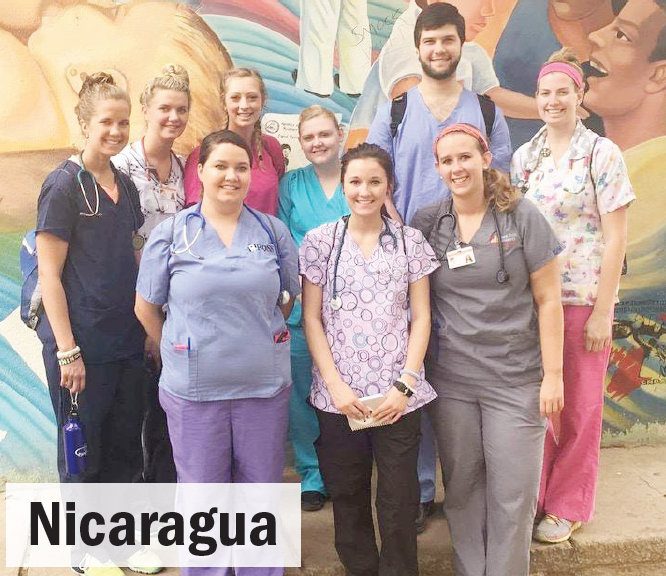 Ferris nursing senior Kaley Funkhouser (front row, right) traveled to Nicaragua with eight other Ferris nursing students for a medical service mission trip.