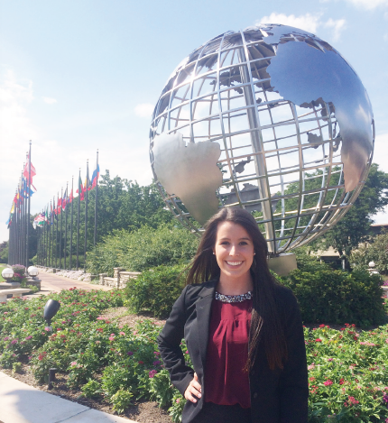 Ferris business administration and mechanical engineering technology senior Quincee Denault pictured at her 2015 IT project management summer internship at Amway in Ada.