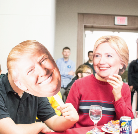Students attending the presidential debate watch party were given free cutouts of both Donald Trump and Hillary Clinton in the spirit of the event.