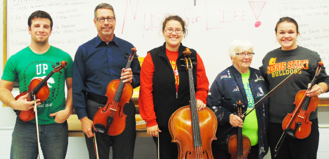 Members of the West Central Chamber Orchestra, from left to right: Cole Bazan, David Durkee, Morgan Payne, Janet Mallett and Megan Eagloski.