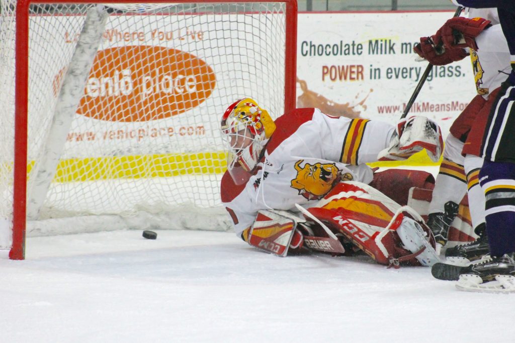 Ferris sophomore goaltender Darren Smith finished the night with 35 saves, but it wasn't enough to stave off the Minnesota State attack in the 3-2 loss.