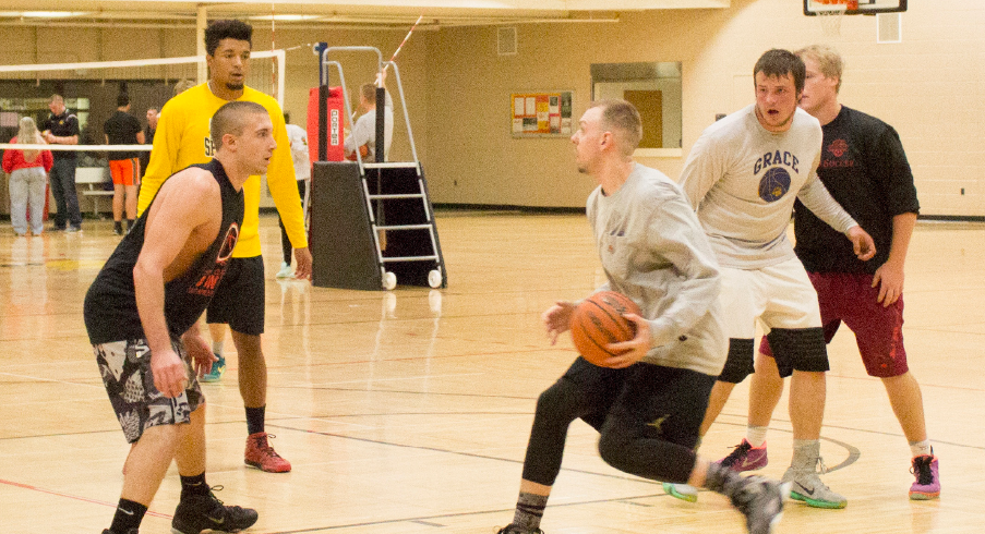 Students enjoy a game of basketball at the Rec. The fitness facility is open this semester until 1 p.m. on Friday, Dec. 16, and will be closed for Christmas break. For more information visit U-Rec’s page at ferris.edu.